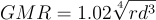 For four-conductor bundle with distance d between the conductors, GMR