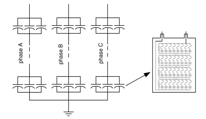 Internally fused shunt capacitor bank and capacitor unit