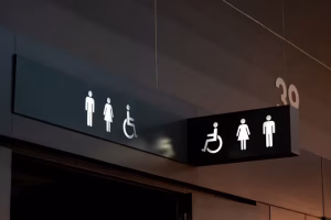 how should restroom signage be best used